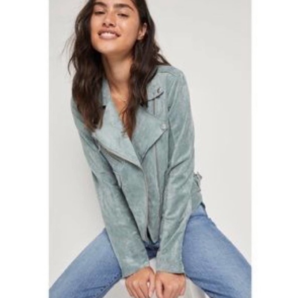 Blank NYC Light Sage Green Suede Moto Jacket